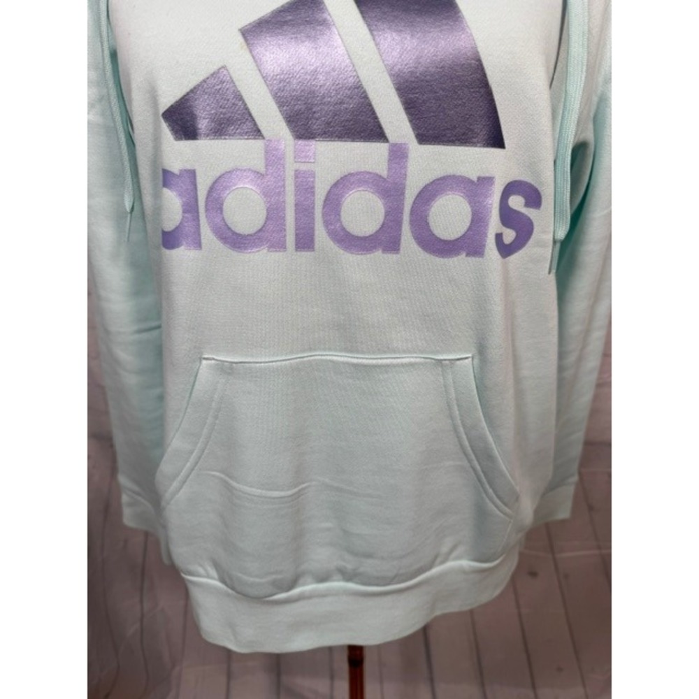 Adidas‎ Mint Green Purple Logo Pullover Hoodie Women's Medium M EUC - Picture 3 of 9